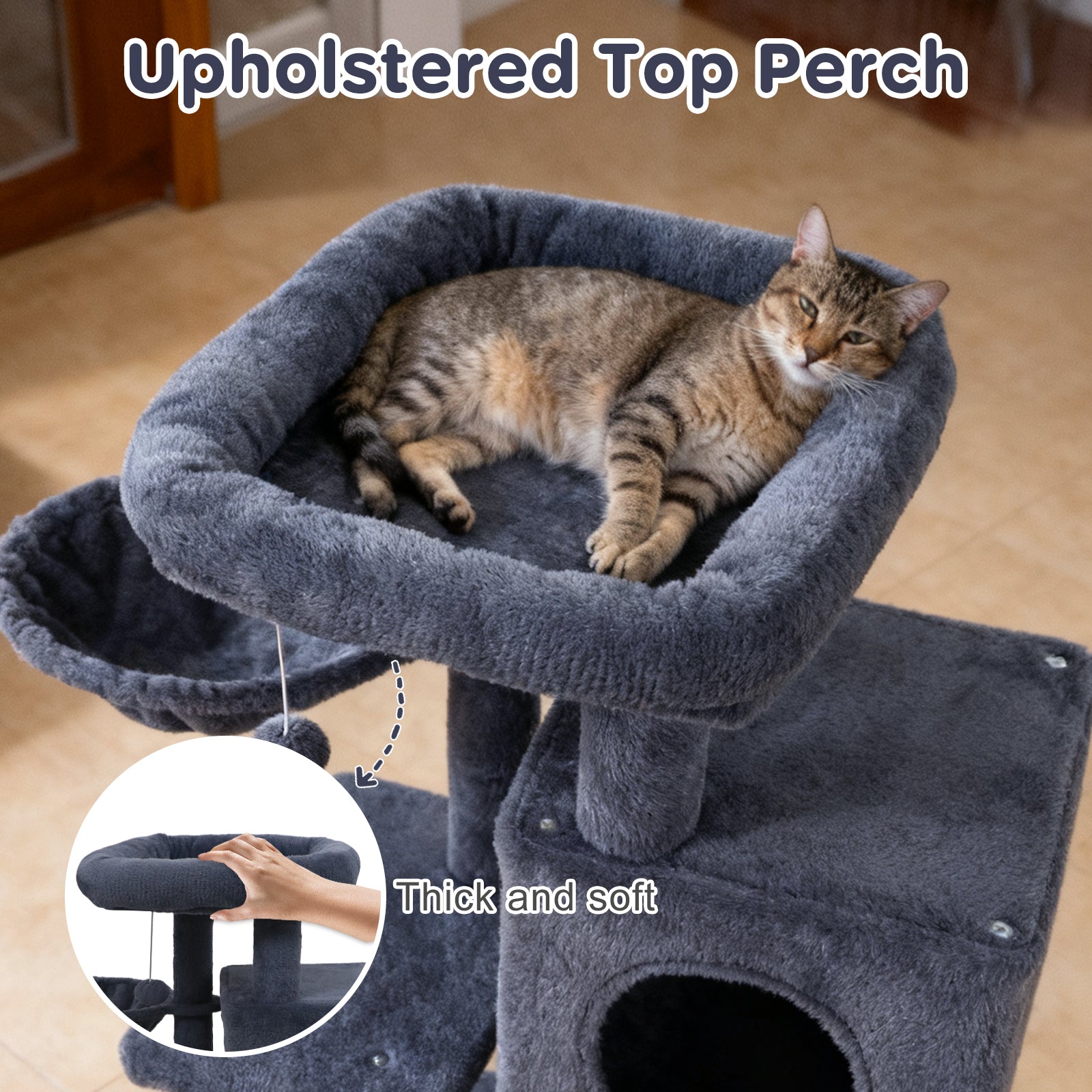 33.5 Inch Cute Kitten Tower with 2-Tier Condo and Padded Top Perch, Dark Gray Cat Trees Condos & Scratchers at Gallery Canada