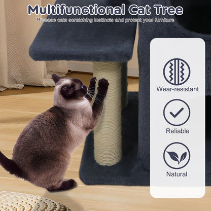 33.5 Inch Cute Kitten Tower with 2-Tier Condo and Padded Top Perch, Dark Gray Cat Trees Condos & Scratchers at Gallery Canada