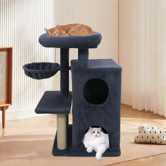 33.5 Inch Cute Kitten Tower with 2-Tier Condo and Padded Top Perch, Dark Gray Cat Trees Condos & Scratchers Dark Gray at Gallery Canada