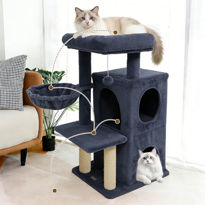 33.5 Inch Cute Kitten Tower with 2-Tier Condo and Padded Top Perch, Dark Gray Cat Trees Condos & Scratchers at Gallery Canada