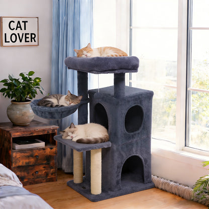 33.5 Inch Cute Kitten Tower with 2-Tier Condo and Padded Top Perch, Dark Gray Cat Trees Condos & Scratchers at Gallery Canada