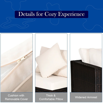 4 Pcs Ottoman Garden Deck Patio Rattan Wicker Furniture Set Cushioned Sofa, White Outdoor Sectionals at Gallery Canada