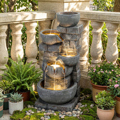33" H Outdoor Water Fountain With LED Lights, Gray Outdoor Decor at Gallery Canada