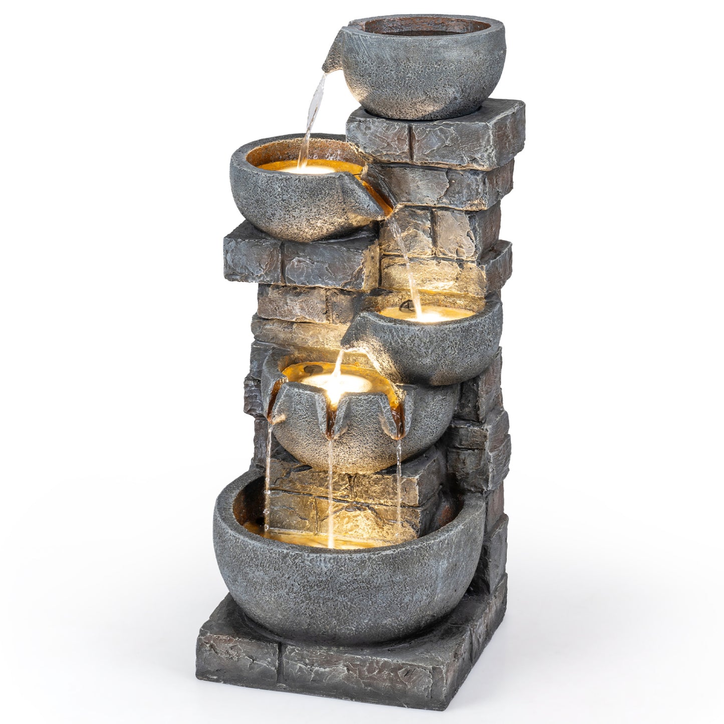 33" H Outdoor Water Fountain With LED Lights, Gray Outdoor Decor Gray at Gallery Canada