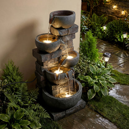 33" H Outdoor Water Fountain With LED Lights, Gray Outdoor Decor at Gallery Canada