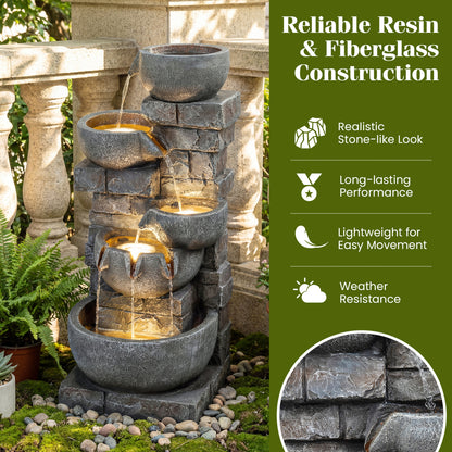 33" H Outdoor Water Fountain With LED Lights, Gray Outdoor Decor at Gallery Canada