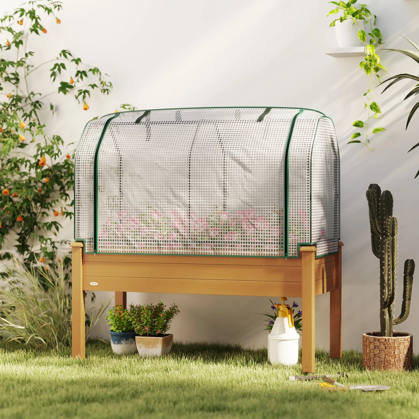 Raised Garden Bed, Wood Planter Box, PE Greenhouse Cover, Outdoor Elevated Elevated Garden Beds at Gallery Canada