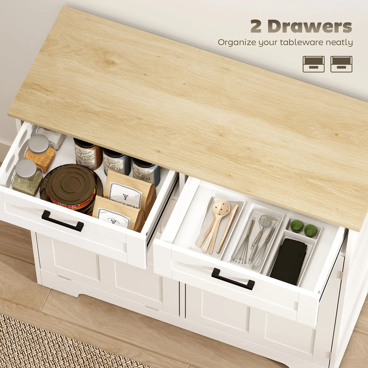 7 Gallon Tilt Out Garbage Cabinet, Kitchen Island, 2 Drawers, White