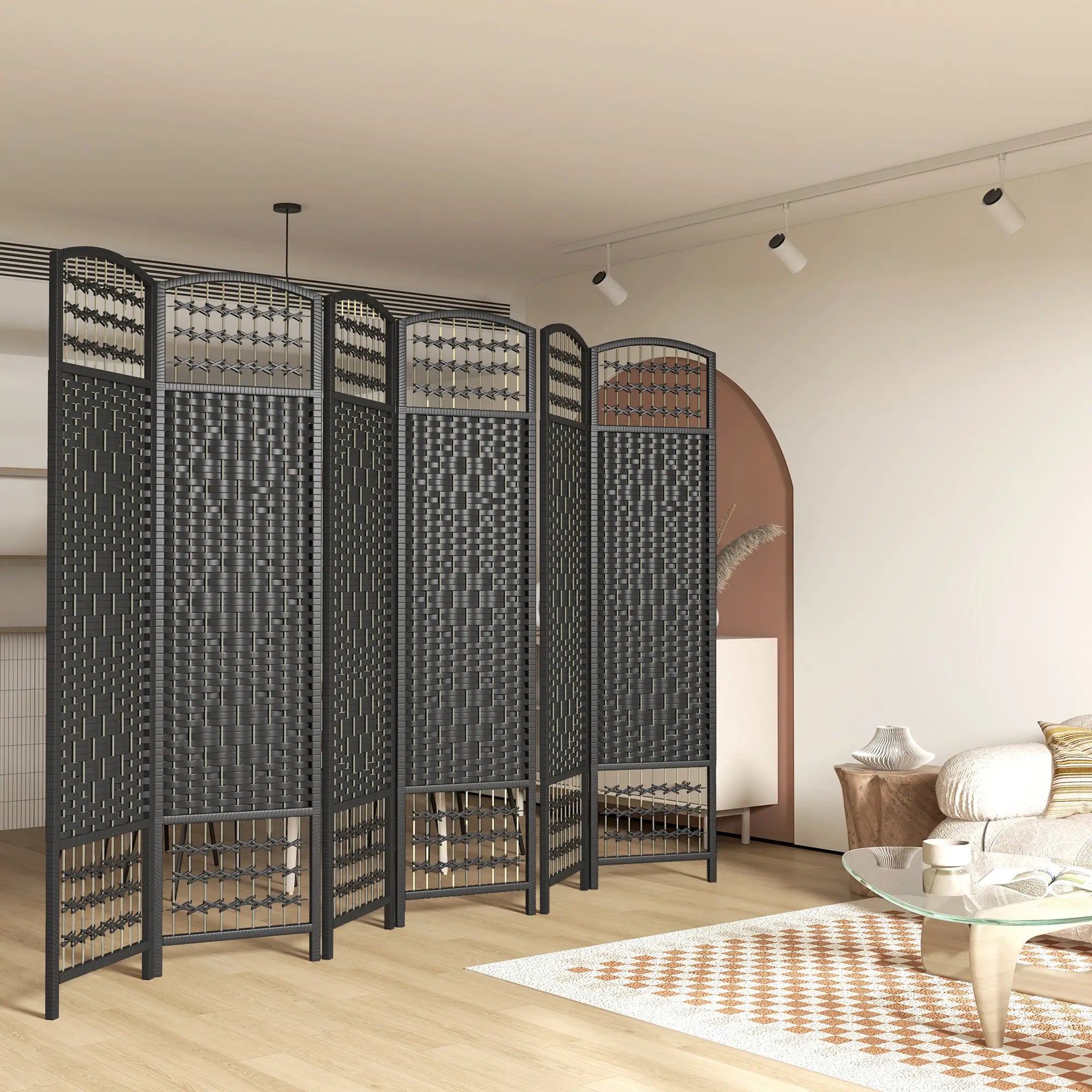 6 Panel Folding Room Divider, Portable Privacy Screen, Black Room Dividers at Gallery Canada