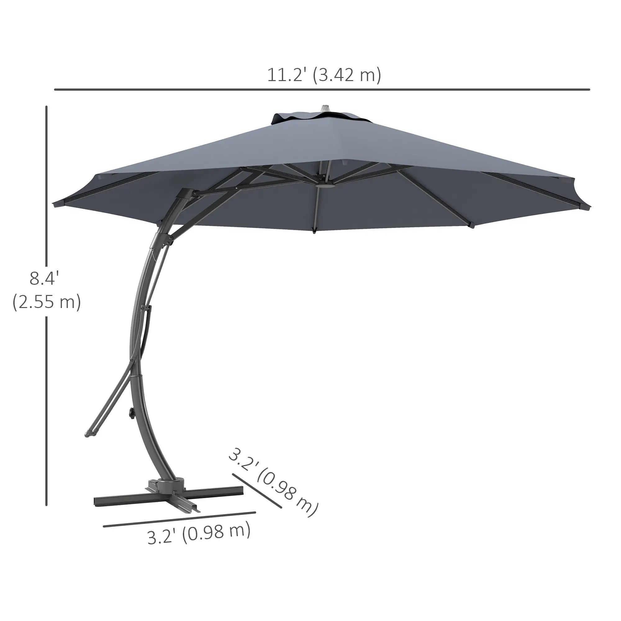11FT Cantilever Umbrella, 8 Ribs, 360° Rotation, UPF 50+, Grey Patio Umbrellas at Gallery Canada
