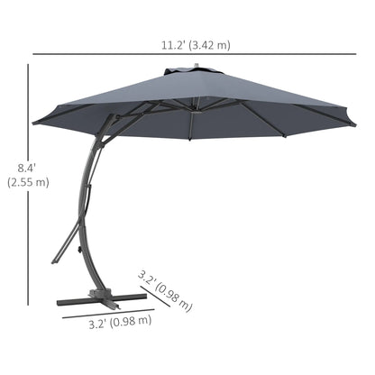 11FT Cantilever Umbrella, 8 Ribs, 360° Rotation, UPF 50+, Grey Patio Umbrellas at Gallery Canada