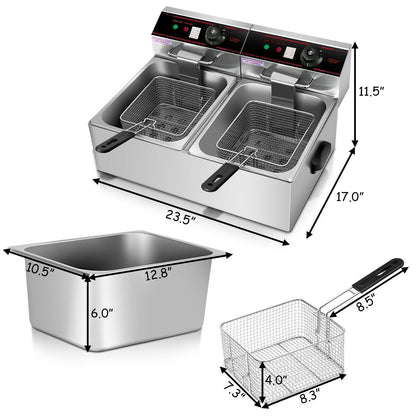 3400W Dual Tank Electric Countertop Deep Fryer, Silver Air Fryers at Gallery Canada