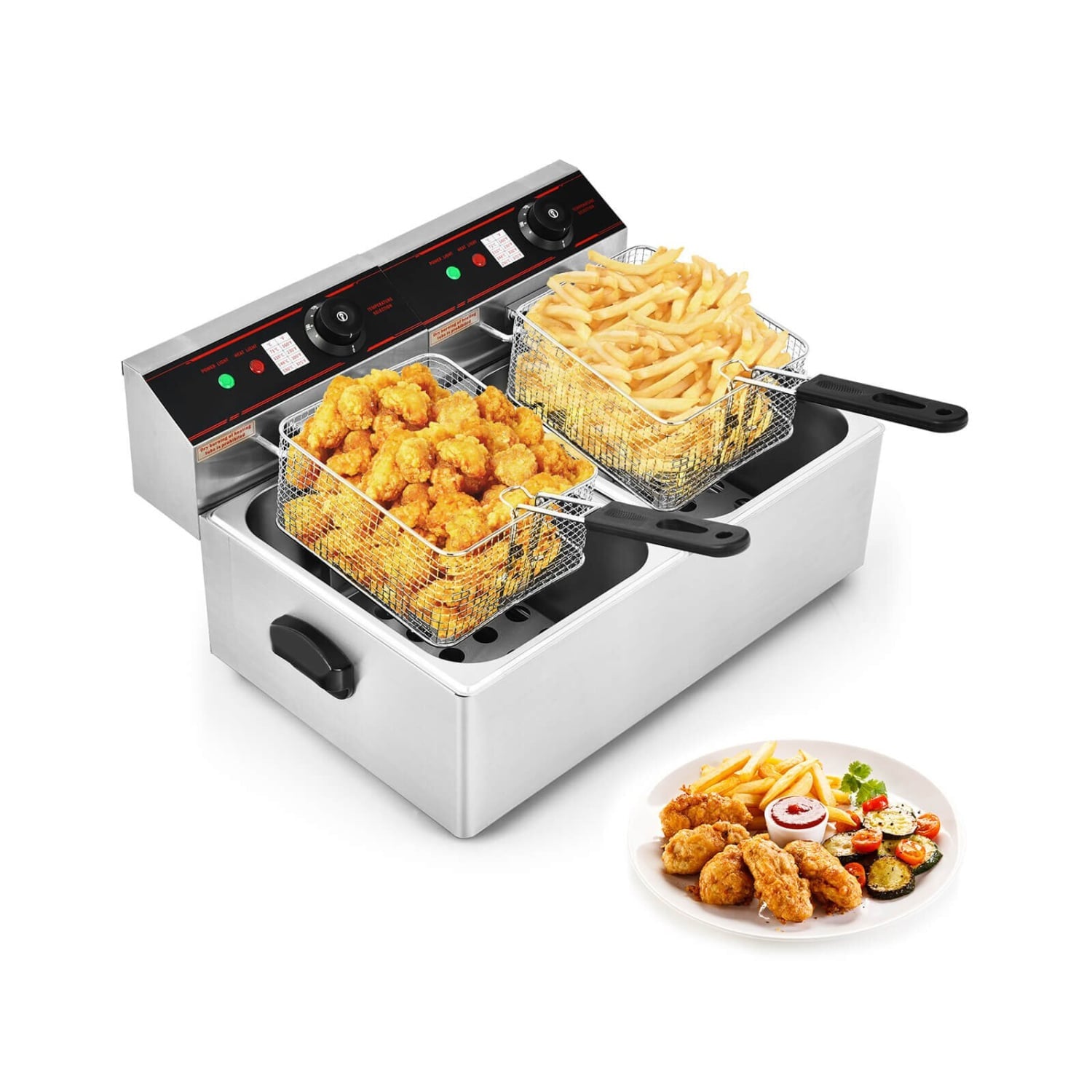 3400W Dual Tank Electric Countertop Deep Fryer, Silver Air Fryers Silver at Gallery Canada