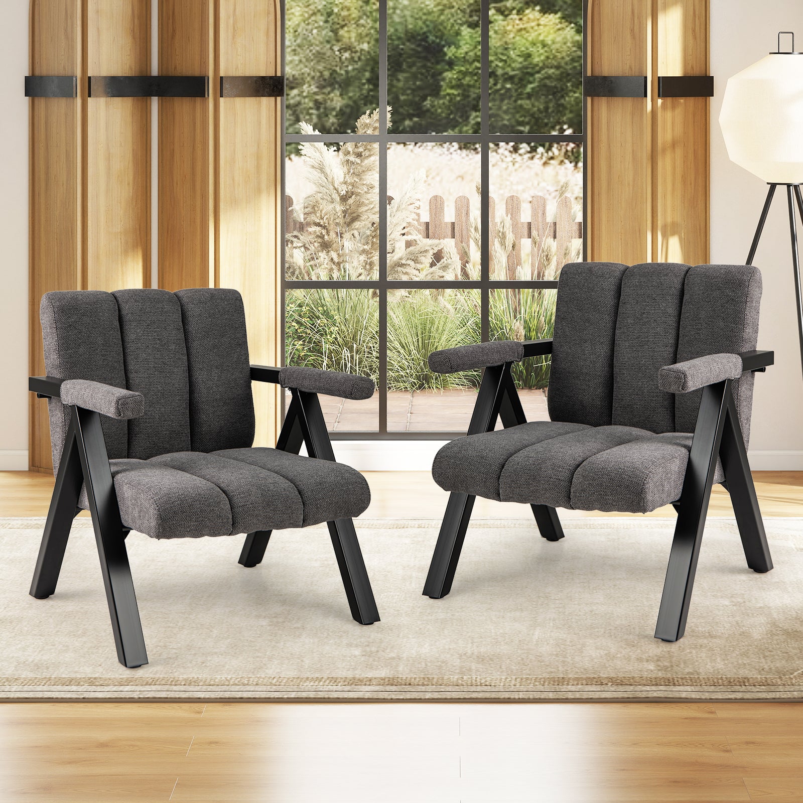 Oversized Accent Chair with Metal Frame and Armrests, Gray Accent Chairs at Gallery Canada