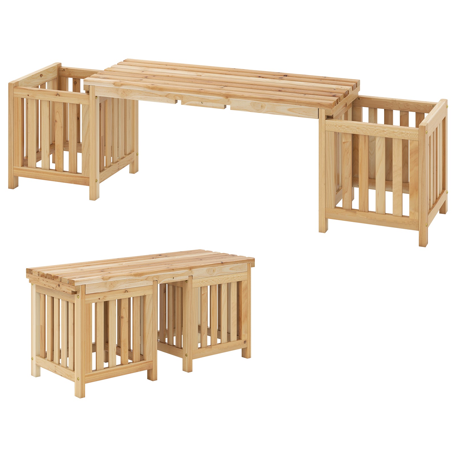 Patio Wooden Bench with Planter 2 Person Patio Bench, Natural Outdoor Benches at Gallery Canada