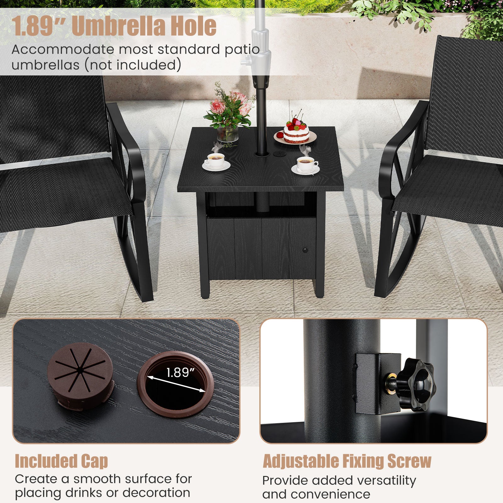 Outdoor Side Table with 1.89" Umbrella Hole Patio Umbrella Table Base Stand, Black Patio Coffee Tables at Gallery Canada