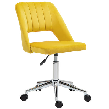 Mid Back Office Chair, Velvet Fabric, Swivel Scallop Shape, Yellow Office Chairs Yellow at Gallery Canada