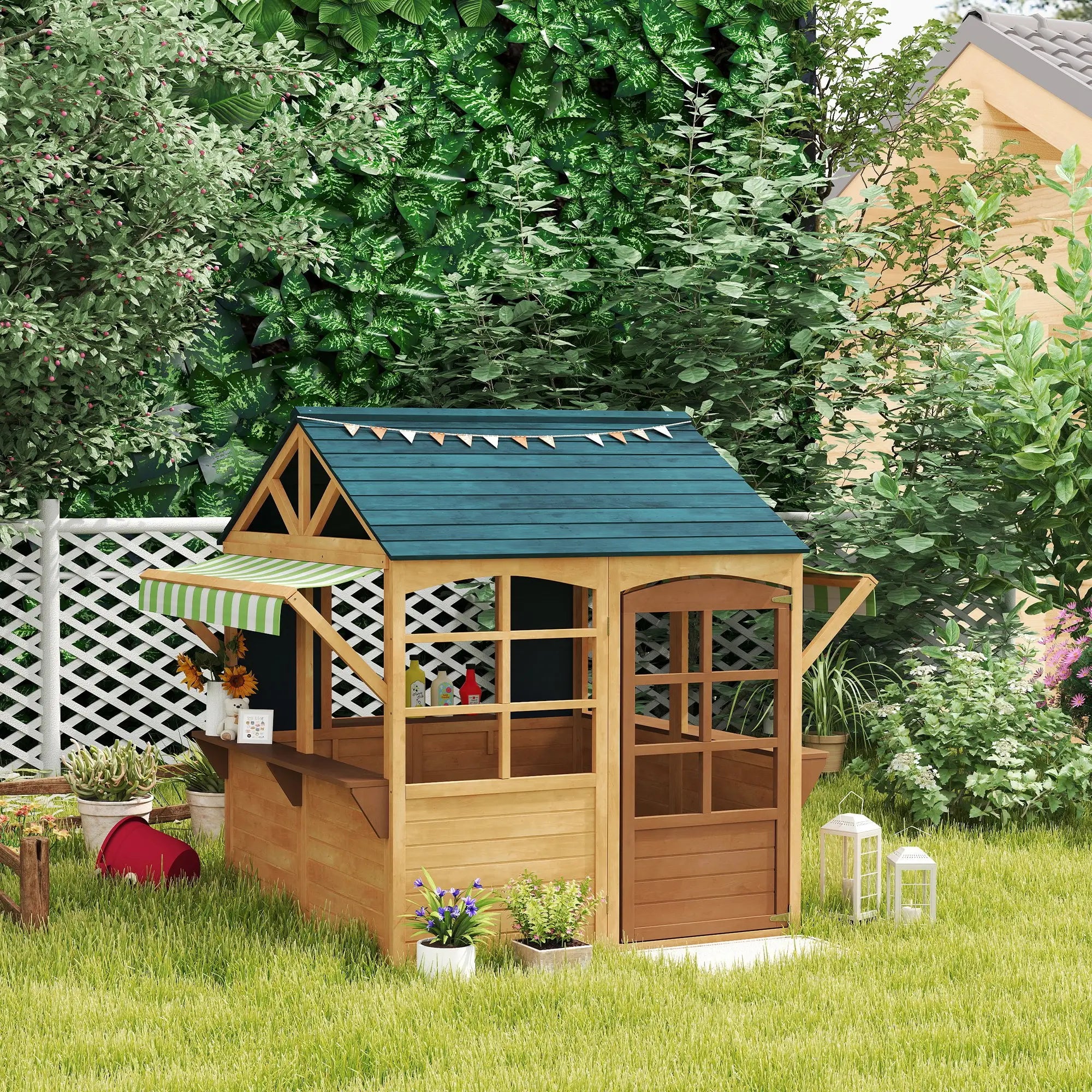 Foldable Wooden Playhouse for Kids, Snack Bar, Working Door, Brown Play Houses at Gallery Canada