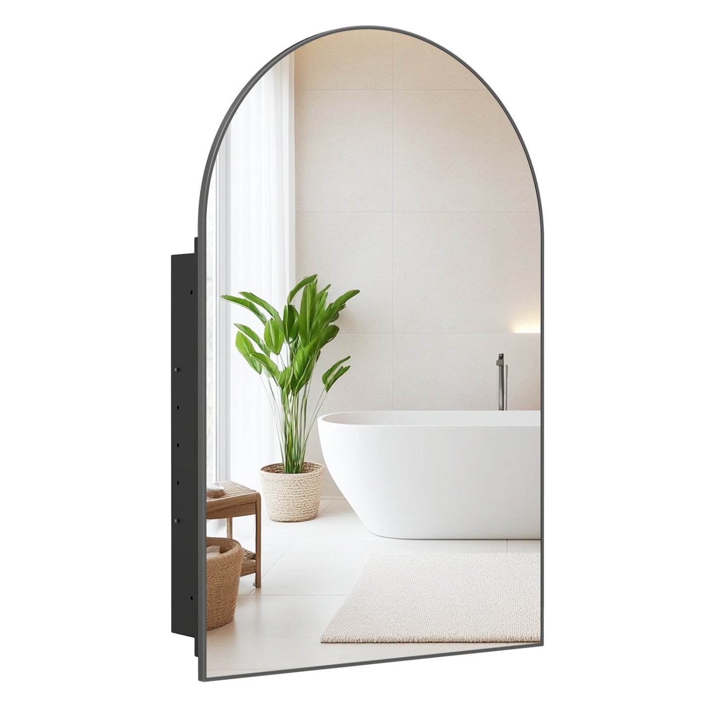 34" x 22" Brushed Metal Wall-Mounted Storage Cabinet with Arched Mirror and Adjustable Shelves, Black Wall Cabinets at Gallery Canada