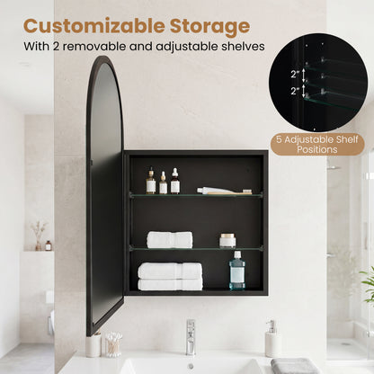 34" x 22" Brushed Metal Wall-Mounted Storage Cabinet with Arched Mirror and Adjustable Shelves, Black Wall Cabinets at Gallery Canada