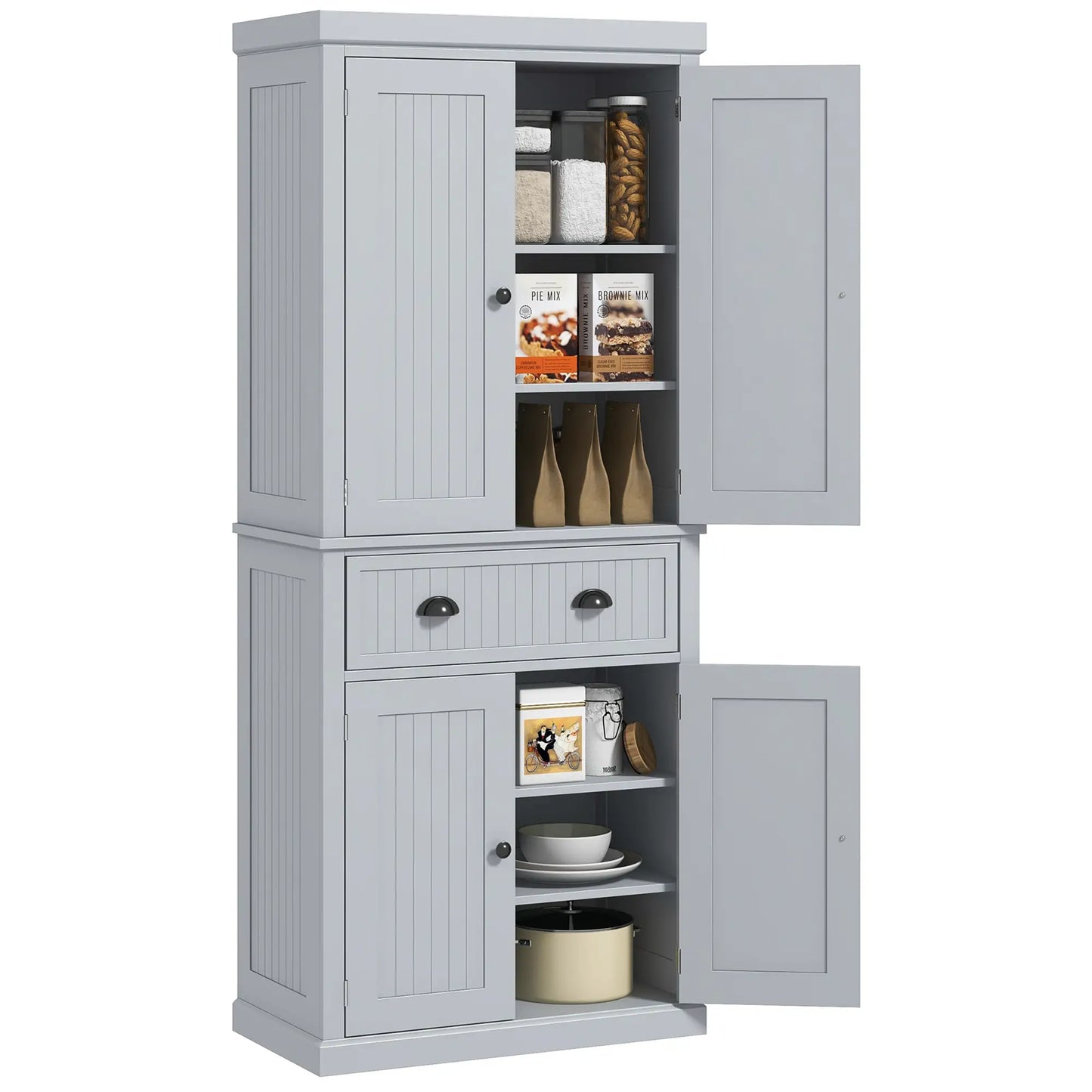 72" Kitchen Pantry, Freestanding Cabinet with Drawer, Doors, Grey Kitchen Pantry Cabinets at Gallery Canada