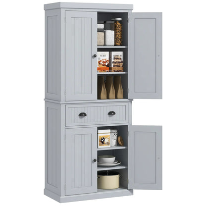 72" Kitchen Pantry, Freestanding Cabinet with Drawer, Doors, Grey Kitchen Pantry Cabinets at Gallery Canada