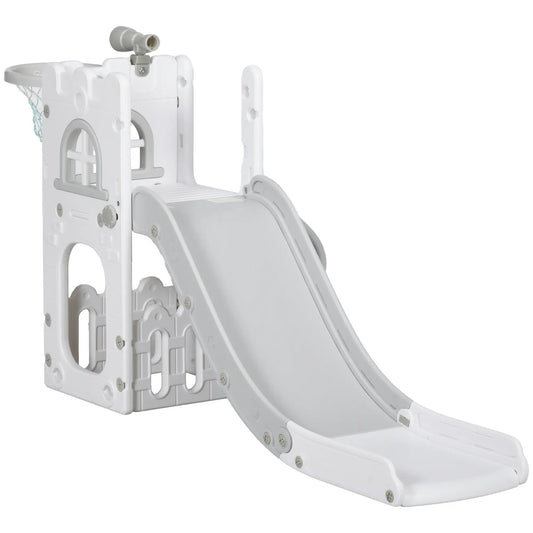Toddler Slide, Basketball Hoop, Climber, Telescope, Storage Basket, 1-3 Years, Grey Gym Sets & Swings Grey, White at Gallery Canada