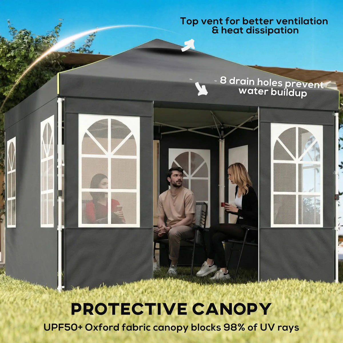 9.6 x 9.6 ft Pop Up Canopy Tent With 4 Sidewalls, UPF 50+, Dark Grey Pop Up Canopies at Gallery Canada