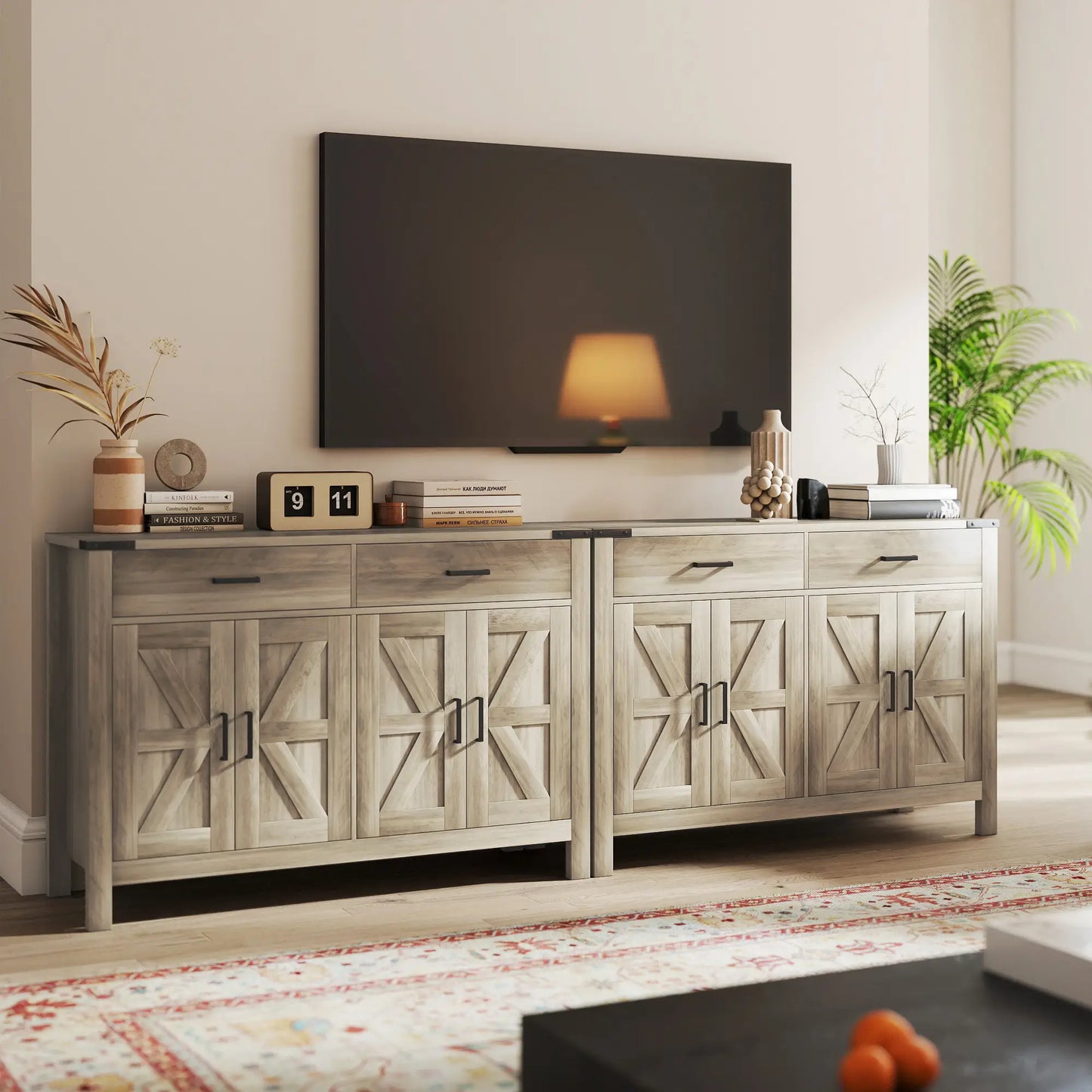 Farmhouse Buffet Cabinet, 2 Drawers, 2 Cabinets, Adjustable Shelves, Grey Bar Cabinets at Gallery Canada