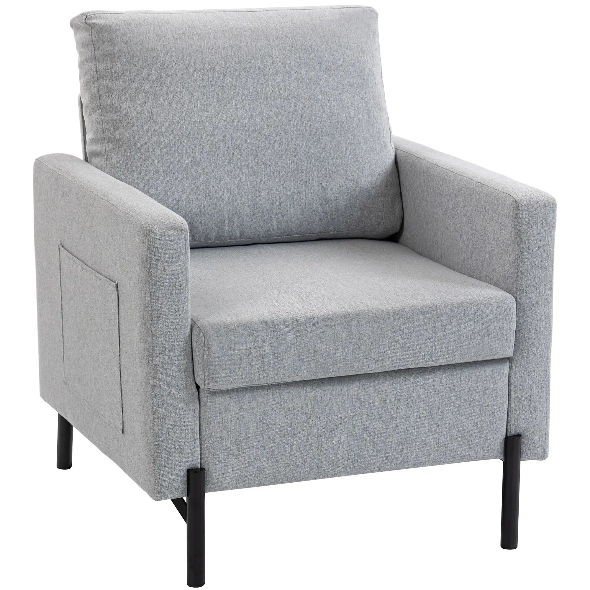 Modern Upholstered Armchair With Side Pockets, Cushion, Light Grey Accent Chairs at Gallery Canada