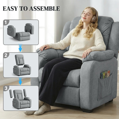 Massage Recliner Chair, Quiet Brushless Motor, Pet-Friendly Fabric, 2 Memory Positions, Grey Single Sofas at Gallery Canada
