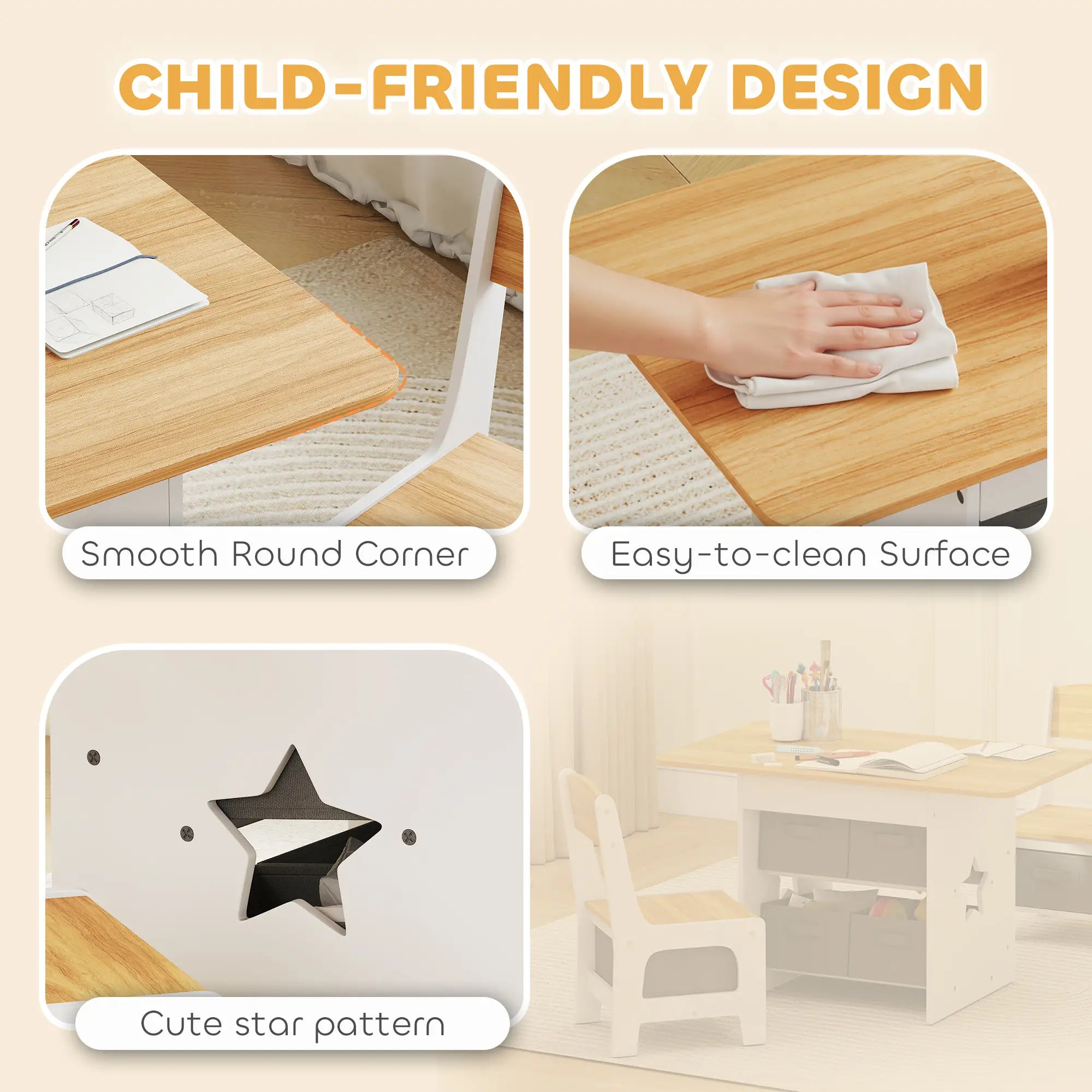 3 Piece Kids Table and Chair Set, 6 Removable Drawers, Natural Kids Table Sets at Gallery Canada