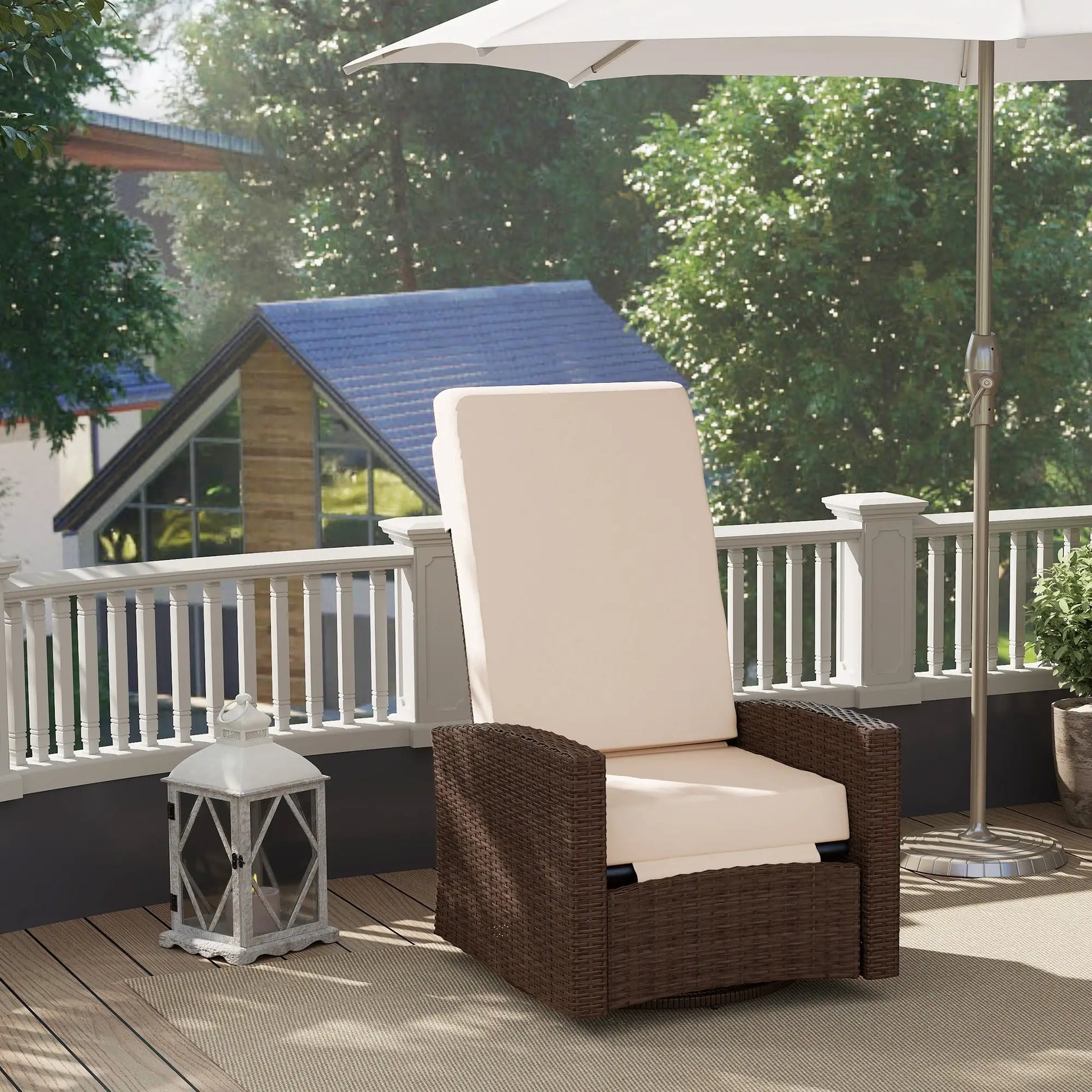 Outdoor Rattan Lounge Chair with Footrest, Soft Cushion, Cream White Patio Chairs at Gallery Canada