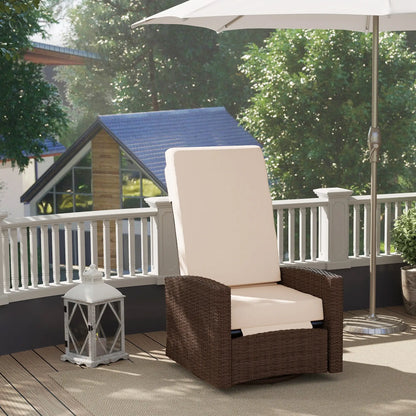 Outdoor Rattan Lounge Chair with Footrest, Soft Cushion, Cream White Patio Chairs at Gallery Canada