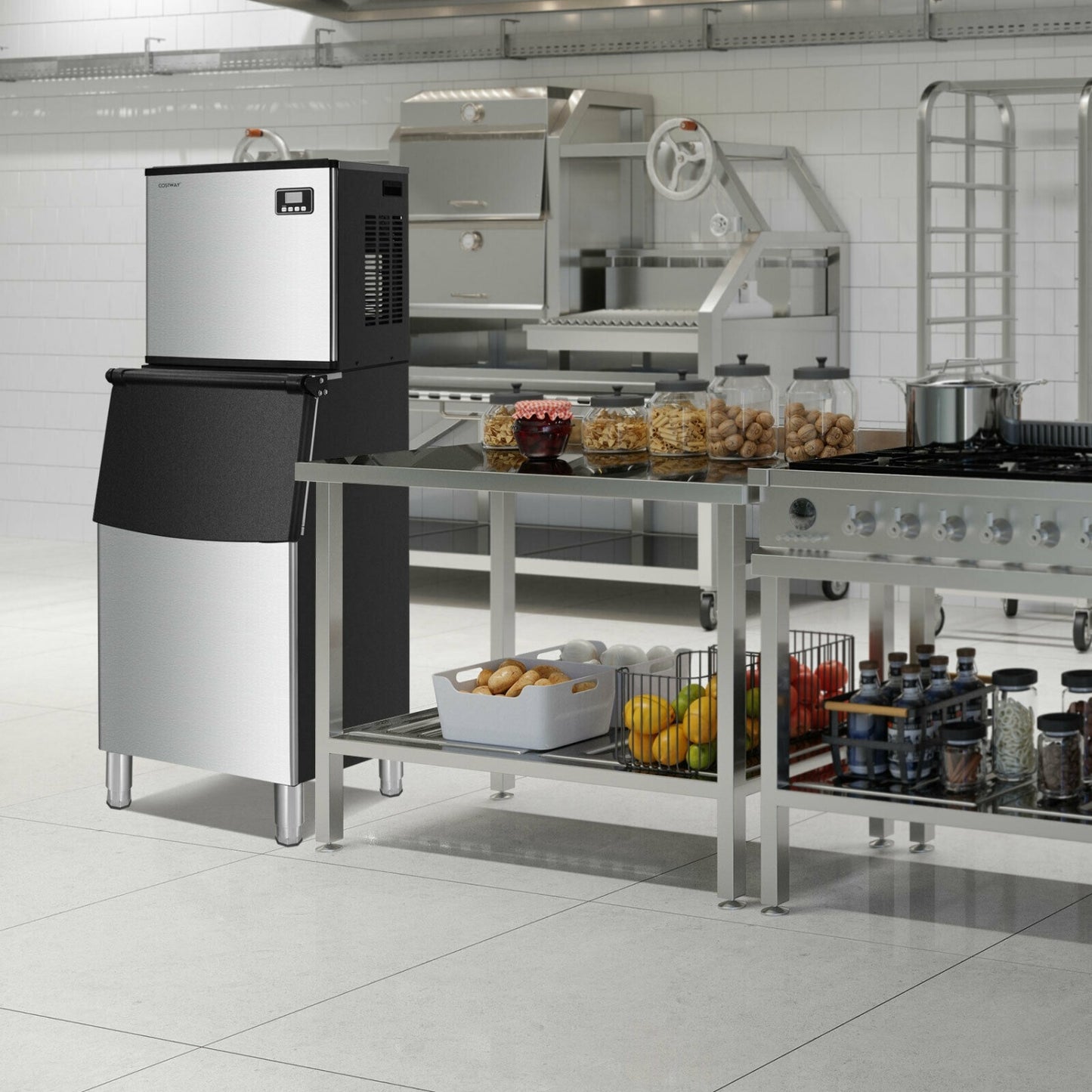 353Lbs/24H Split Commercial Ice Maker, 198 Lbs Storage Bin, Silver Ice Makers at Gallery Canada