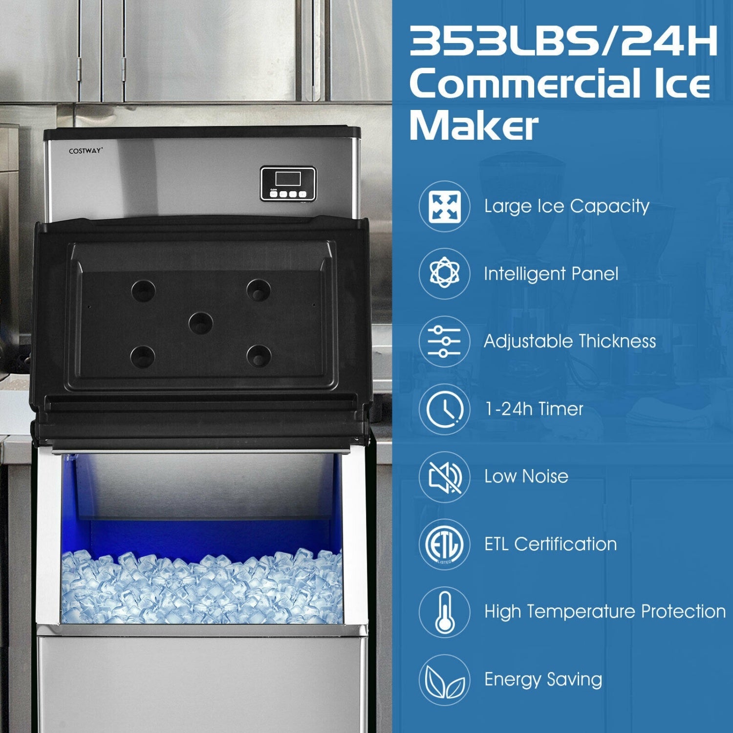 353Lbs/24H Split Commercial Ice Maker, 198 Lbs Storage Bin, Silver Ice Makers at Gallery Canada