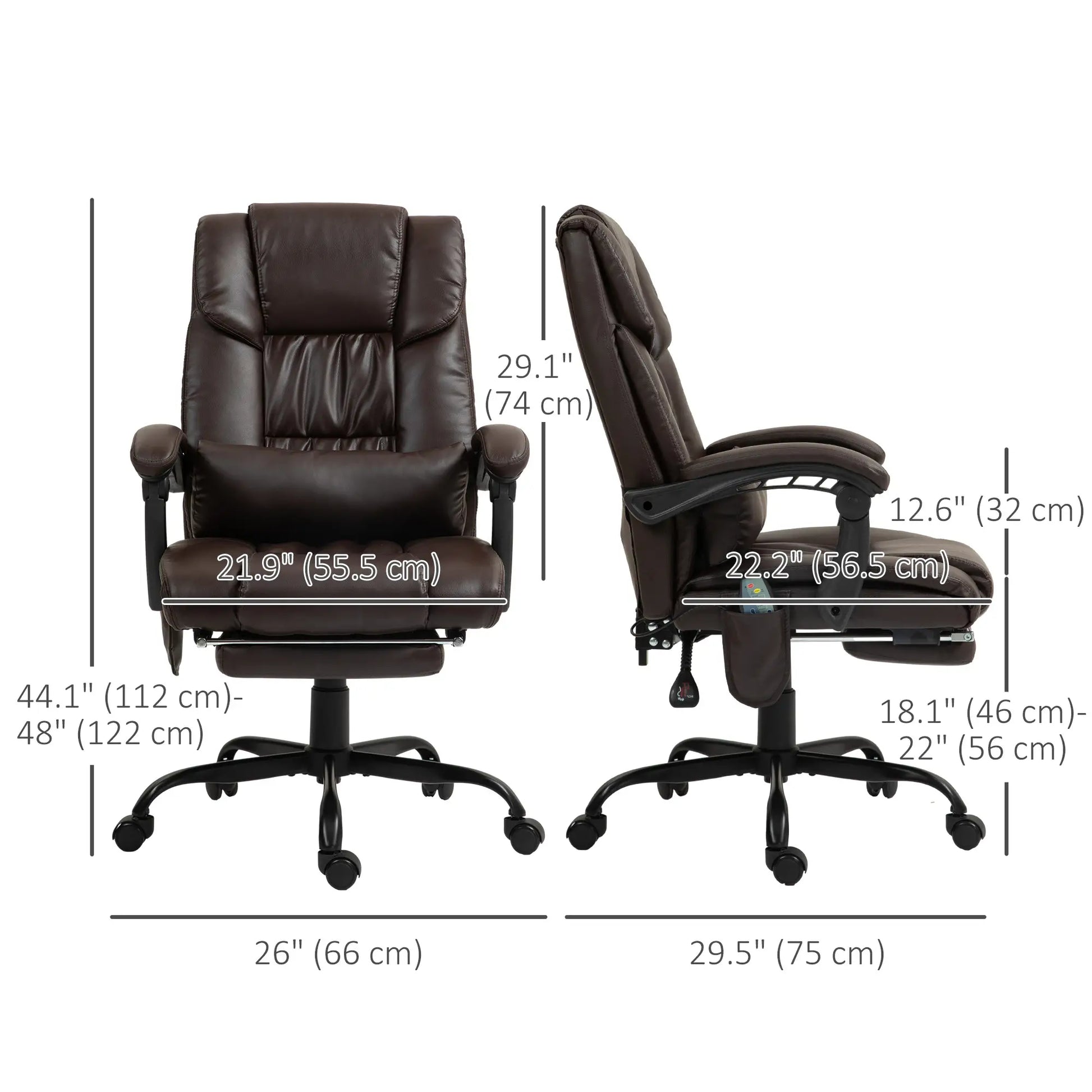 6-Point Vibration Massage Chair, Height Adjustable, Reclining, Brown Executive & Manager Chairs at Gallery Canada