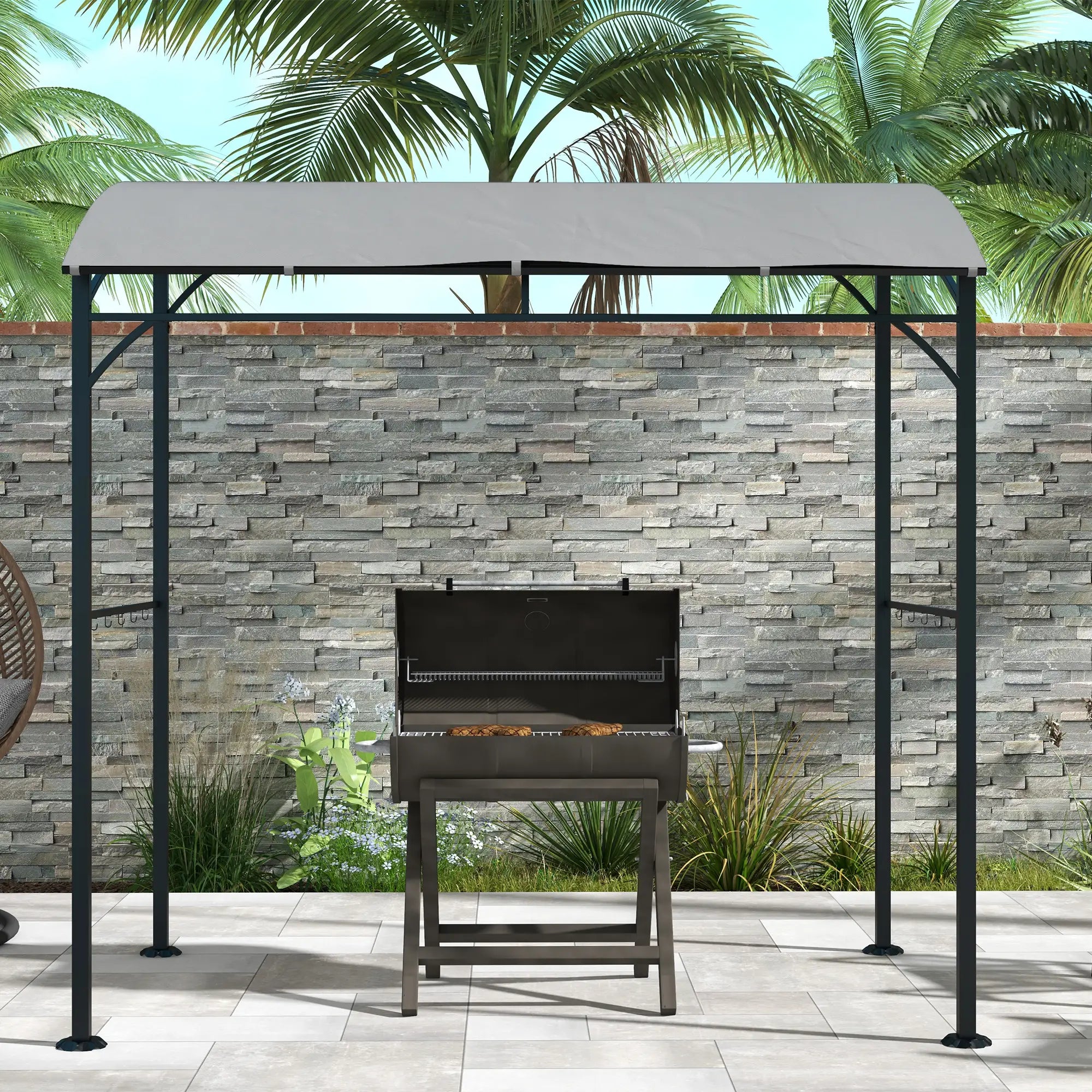 7' x 5' Garden Grill Canopy, BBQ Gazebo Tent, Steel Frame, Grey Gazebos at Gallery Canada