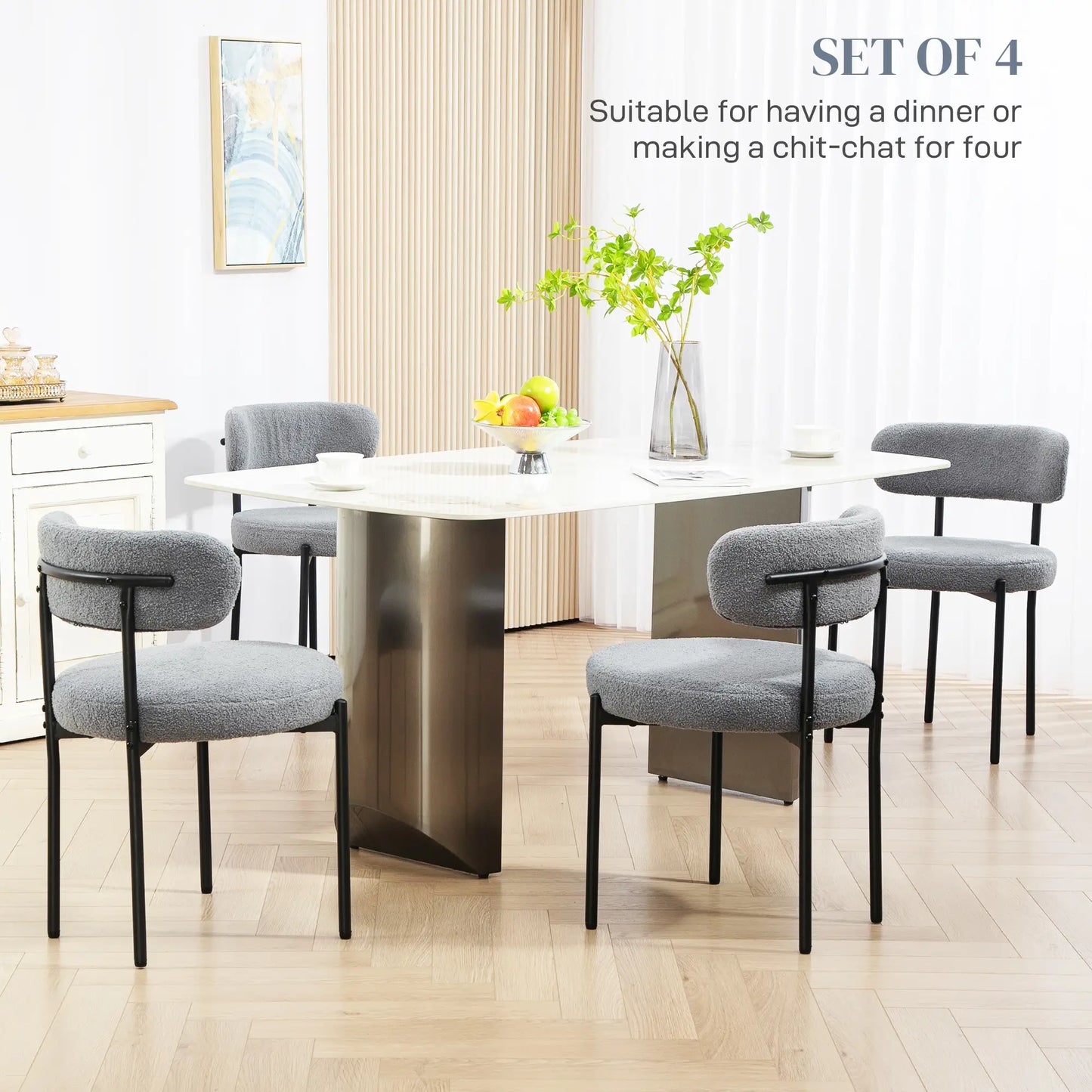 4 Pc Kitchen Chairs, Modern Dining, Berber Fleece Upholstery, Steel Legs, Grey Dining Chairs at Gallery Canada