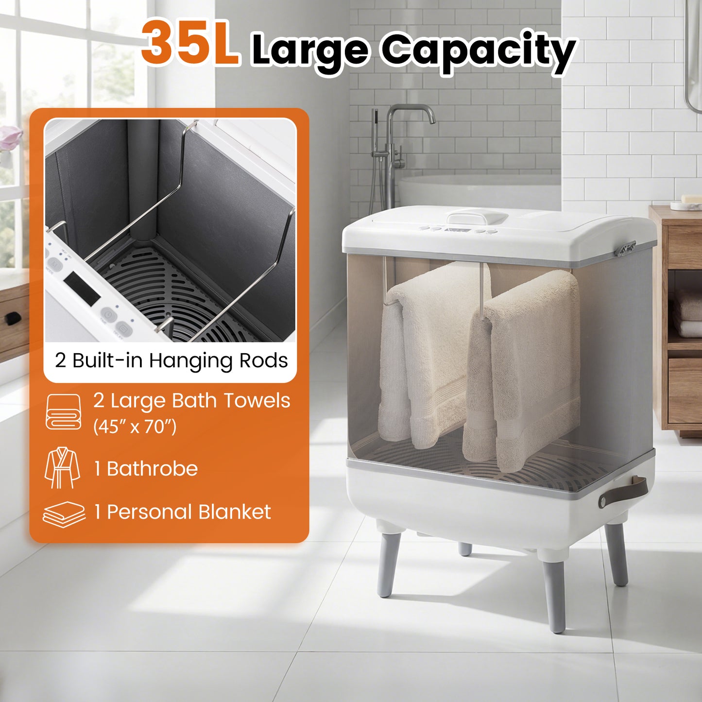 35L Large Towel Warmer with Heating and Drying Modes for Bathroom, Gray Dryers at Gallery Canada