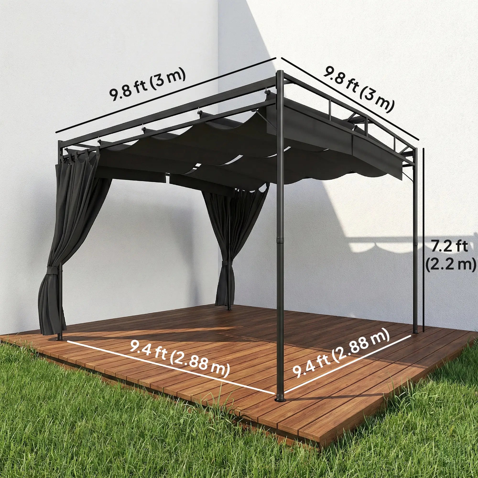 10' x 10' Retractable Pergola Canopy, Metal Garden Gazebo Sun Shade Pergolas at Gallery Canada