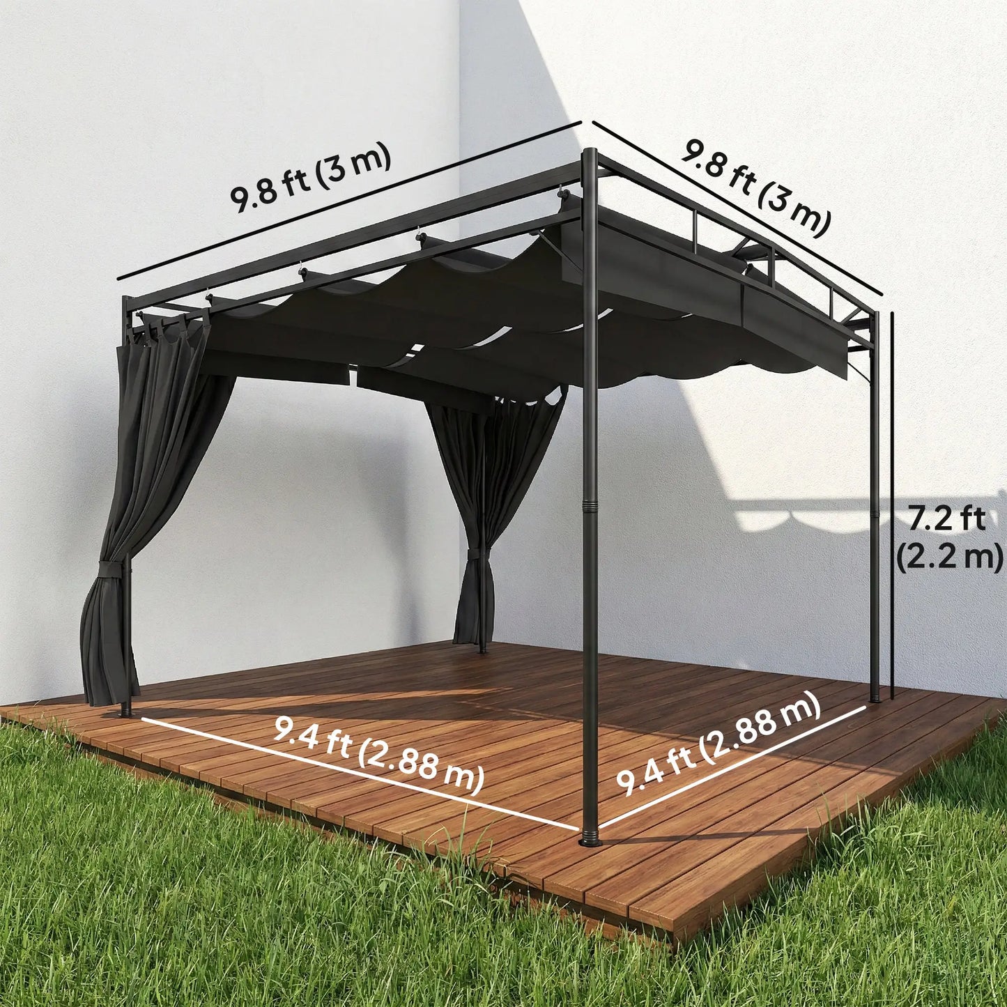 10' x 10' Retractable Pergola Canopy, Metal Garden Gazebo Sun Shade Pergolas at Gallery Canada