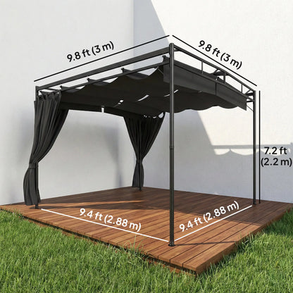 10' x 10' Retractable Pergola Canopy, Metal Garden Gazebo Sun Shade Pergolas at Gallery Canada