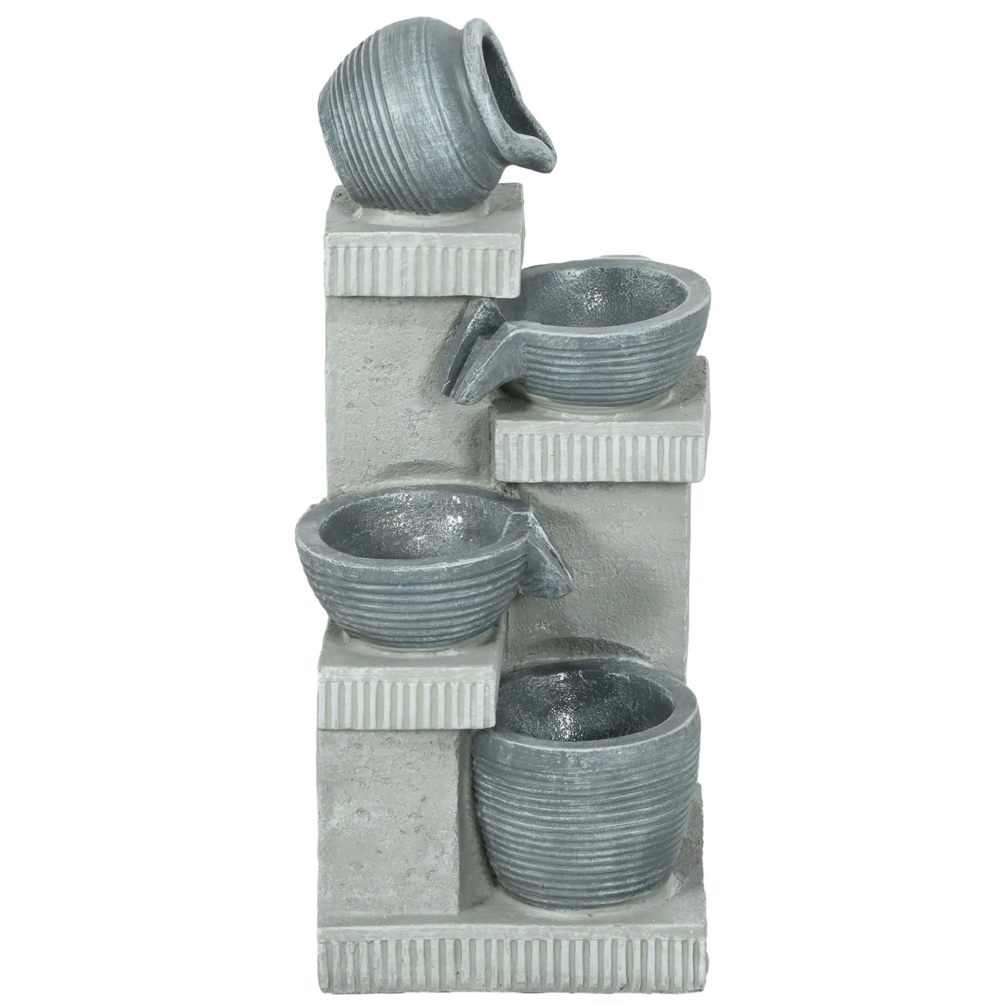 4-Tier Outdoor Jar Water Fountain, LED Lights, Adjustable Flow, 26.4-inch Water Fountains Grey at Gallery Canada