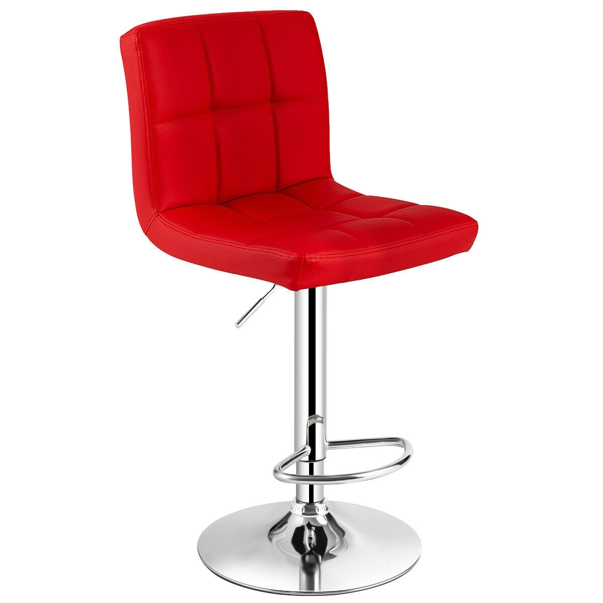 Set of 2 Square Swivel Adjustable PU Leather Bar Stools with Back and Footrest, Red Bar Stools at Gallery Canada