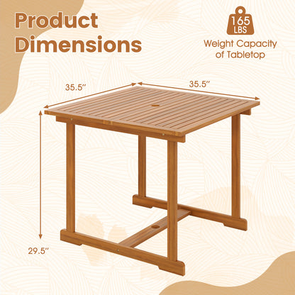 35.5" Acacia Wood Outdoor Dining Table with Umbrella Hole and Reinforced Crossbar for 4 Patio Dining Tables at Gallery Canada