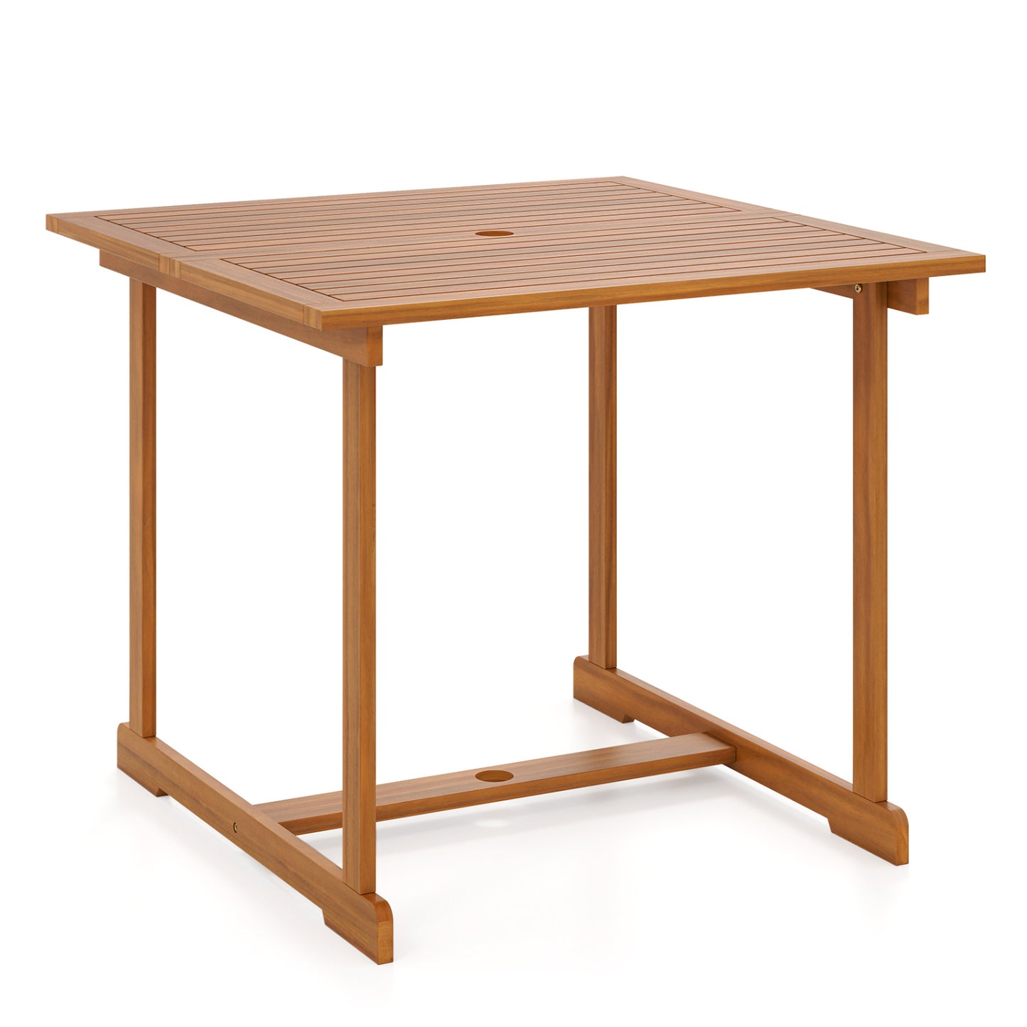 35.5" Acacia Wood Outdoor Dining Table with Umbrella Hole and Reinforced Crossbar for 4 Patio Dining Tables Natural at Gallery Canada