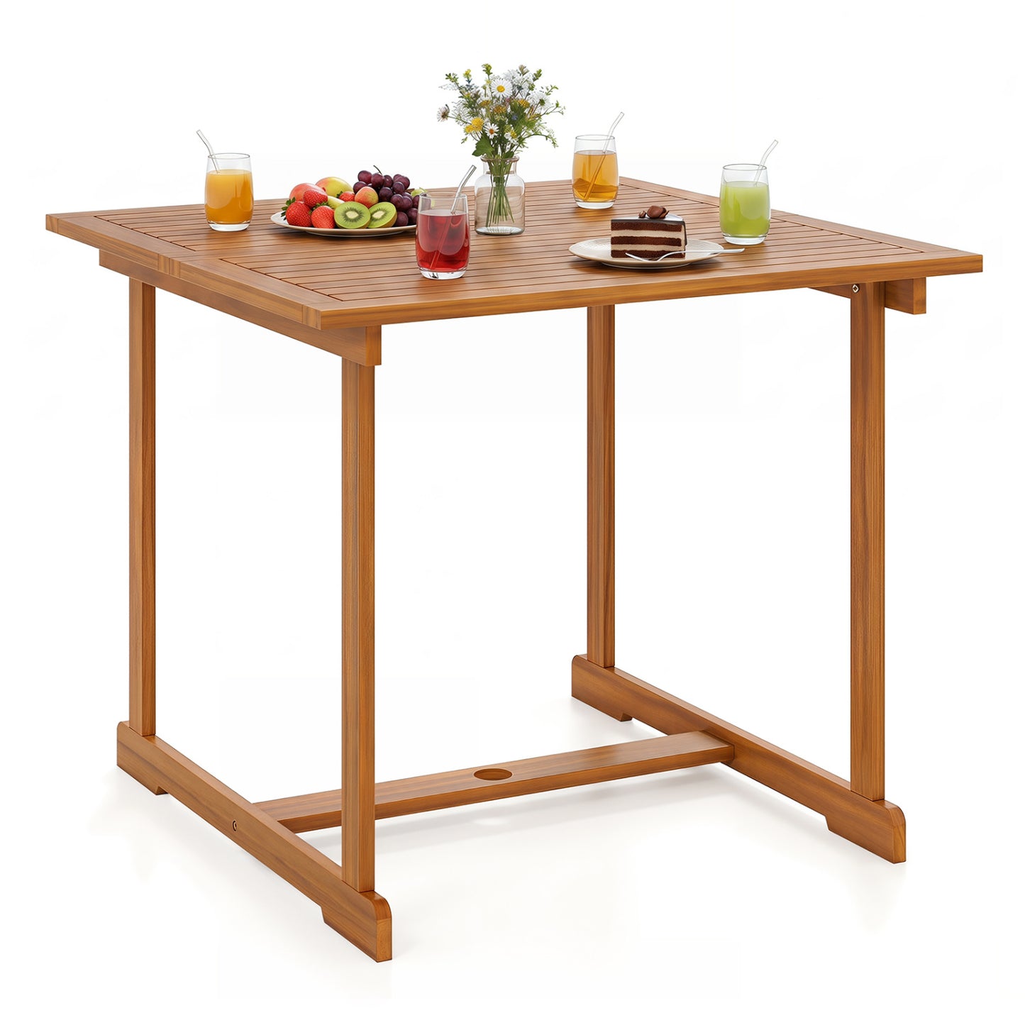 35.5" Acacia Wood Outdoor Dining Table with Umbrella Hole and Reinforced Crossbar for 4 Patio Dining Tables at Gallery Canada