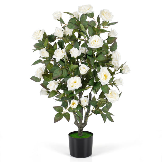 35.5" Artificial Rose Tree, White Faux Plants White at Gallery Canada