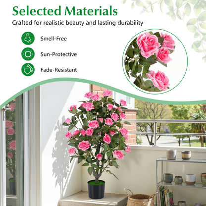 35.5" Artificial Rose Tree, Blooming Flowers & Leaves, Pink